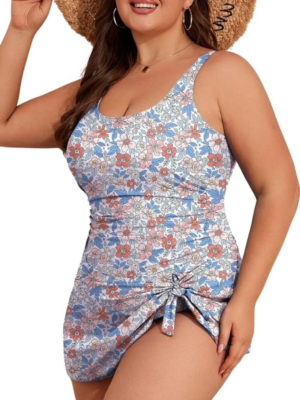 Eomenie Women's One Piece Swimsuit Tummy Control Swim Dress Size 22W Blue Floral